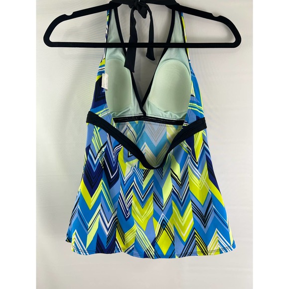 Blue Green Black Nike Swimwear Swimsuit Size 10 Halter Back Lined Bra - Picture 2 of 5